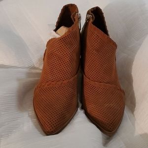 Camel color block heel booties